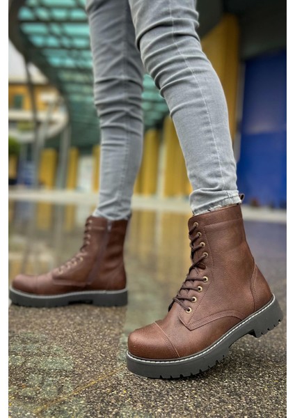 Shoecide SHO009 Bağcıklı Fermuarlı Yüksek Taban Cst Military Erkek Bot Kahve modelleri