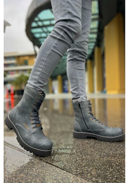 SHO009 Bağcıklı Fermuarlı Yüksek Taban Cst Military Erkek Bot Antrasıt