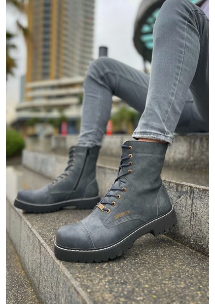 SHO009 Bağcıklı Fermuarlı Yüksek Taban Cst Military Erkek Bot Antrasıt modelleri