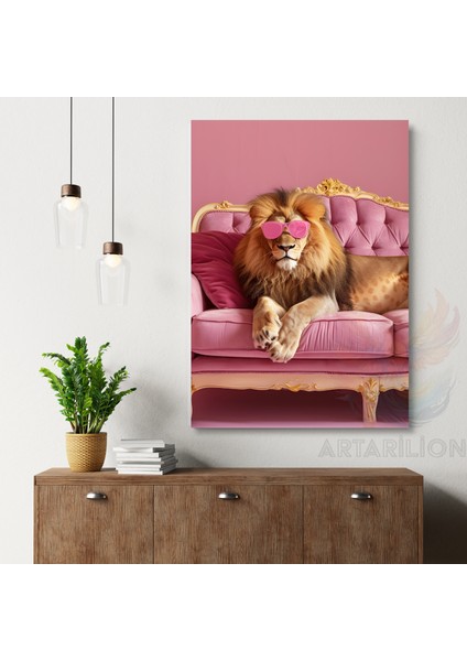 Pembe Gözlüklü Aslan Kanvas Tablo Duvar Tablosu Salon Dekoru Yeni Ev Hediyesi fiyatları