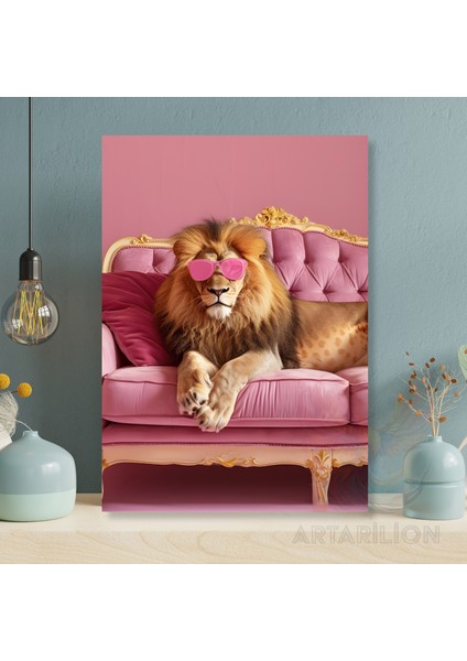 Pembe Gözlüklü Aslan Kanvas Tablo Duvar Tablosu Salon Dekoru Yeni Ev Hediyesi modelleri