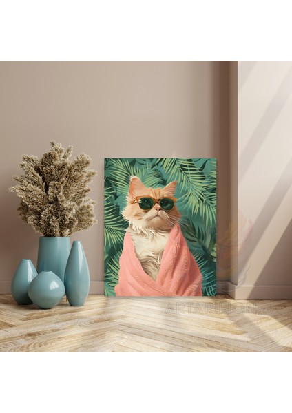 Yakışıklı Gözlüklü Kanvas Kedi Yeni Ev Hediyesi Kedi Tablosu Kanvas Tablo