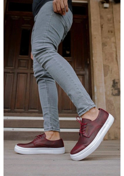 SHO005 Bağcıklı Yüksek Taban Cbt Pıttı Erkek Spor Klasik Ayakkabı Bordo