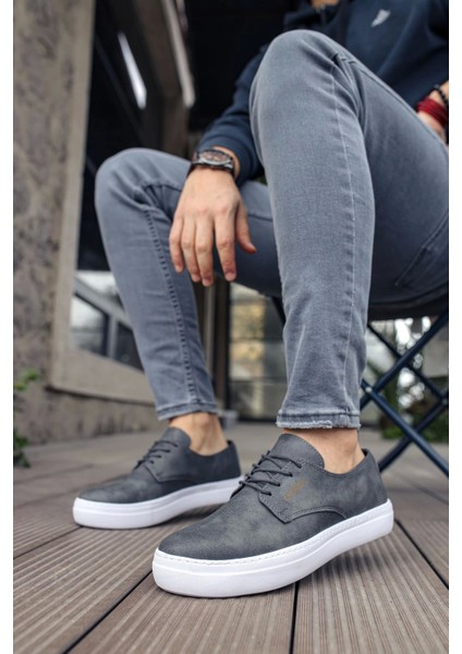 SHO005 Bağcıklı Yüksek Taban Cbt Pıttı Erkek Spor Klasik Ayakkabı Antrasıt