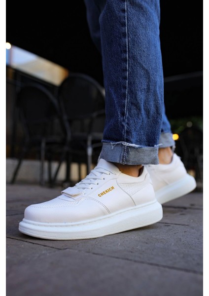 SHO073 Bağcıklı Yüksek Taban Bant Detaylı Cbt Flatline Erkek Ayakkabı Beyaz fiyatları