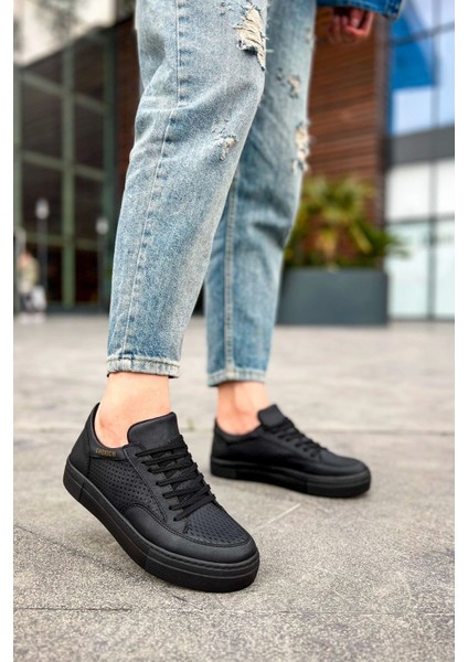 SHO015 Bağcıklı Yüksek Taban Delikli Desen Cst First Edition Erkek Ayakkabı Sıyah