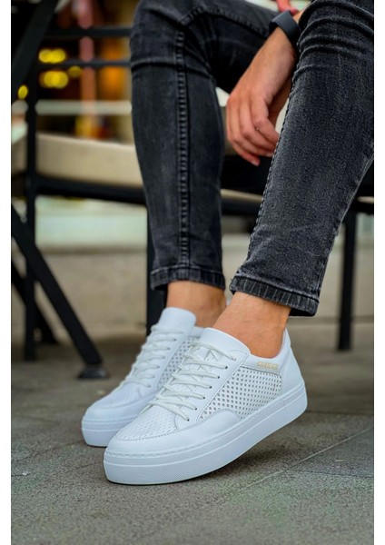 SHO015 Bağcıklı Yüksek Taban Delikli Desen Cbt First Edition Erkek Ayakkabı Beyaz modelleri