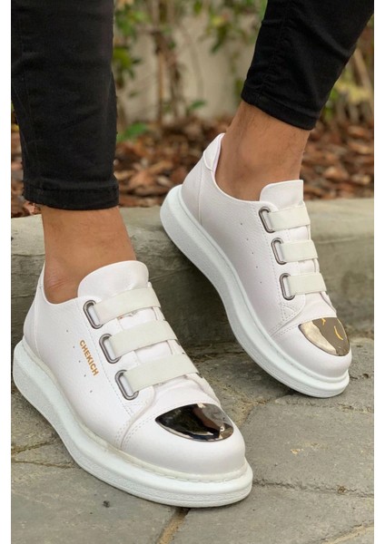 SHO251 3 Bantlı Ayna Burun Rahat Taban Cbt Mirror Erkek Ayakkabı Beyaz