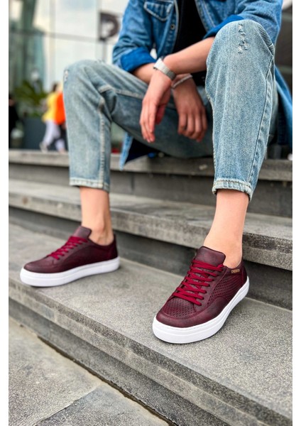 SHO015 Bağcıklı Yüksek Taban Delikli Desen Cbt First Edition Erkek Ayakkabı Bordo fırsatları