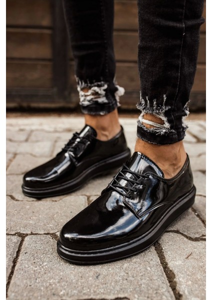SHO003 Bağcıklı Rahat Taban Rst Pelle Verniciata Classica Erkek Klasik Ayakkabı Sıyah