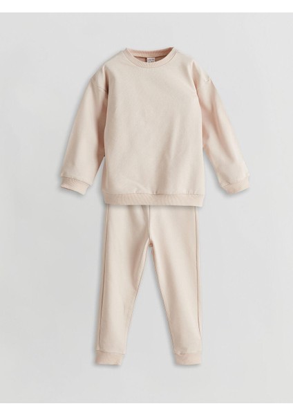 Lcw Baby Bisiklet Yaka Kız Bebek Sweatshirt ve Pantolon 2'li Takım