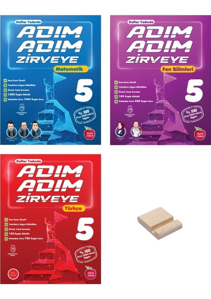 (Sınıf: 5) Adım Adım Zirveye Matematik Fen Bilimleri ve Türkçe 3lü Set (Telefon Tutucu)