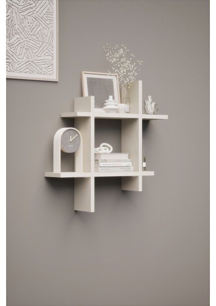 Linea Beyaz Dekoratif Duvar Rafı - Duvara Monte Kitaplık