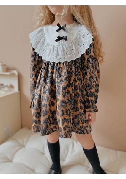 Yigit Butik Leopar Desenli Fiyonklu Kız Çocuk Elbise fiyatları