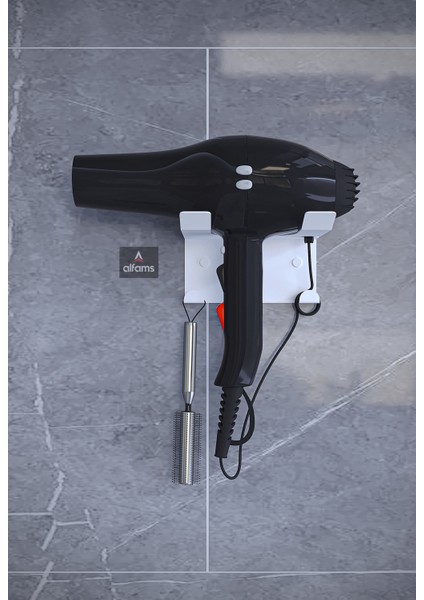 Beyaz Saç Kurutma Makinesi Tutacağı, Banyo Lavabo Fön Makinesi Askısı Ultra Güçlü Yapışkanlı
