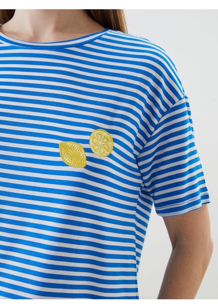 Lcw Dream Bisiklet Yaka Çizgili Kadın Şortlu Pijama Takımı modelleri