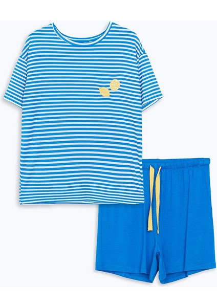 Lcw Dream Bisiklet Yaka Çizgili Kadın Şortlu Pijama Takımı indirimleri