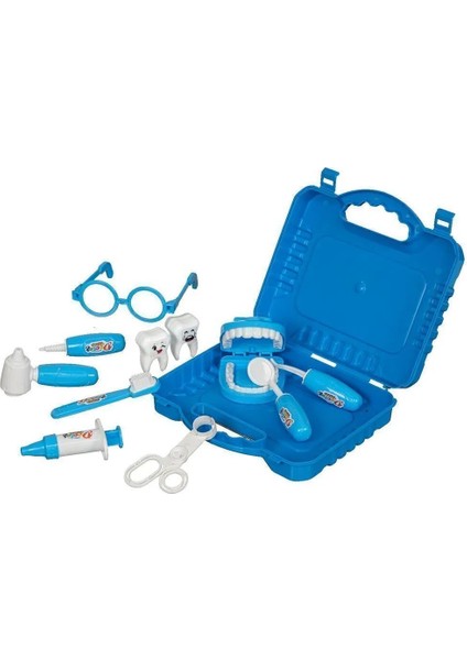 Küçük Çantalı Ağızlı Oyuncak Doktor Dişçi Seti -Mavi