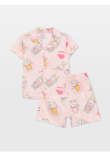 Polo Yaka Kız Bebek Şortlu Pijama Takımı