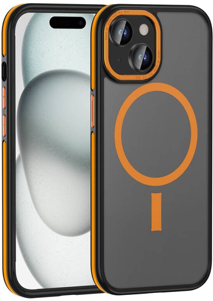 Apple iPhone 15 Kılıf Magsafeli Turuncu Çizgi Detaylı Hygge Premium Kapak