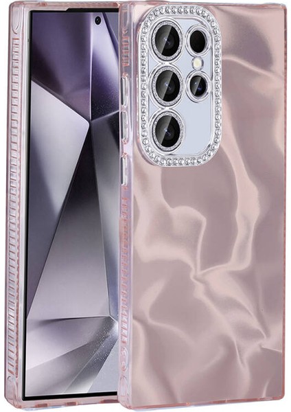 Samsung Galaxy S23 Ultra Kılıf Fırça Desenli ve Taşlı Trix Premium Sert Silikon Kapak