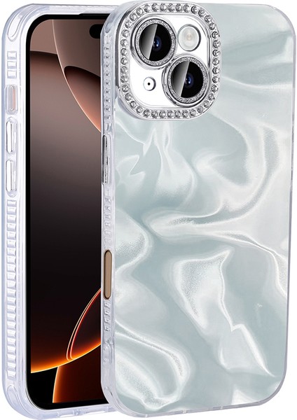 Apple iPhone 16 Kılıf Fırça Desenli ve Taşlı Trix Premium Sert Silikon Kapak