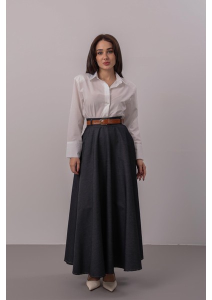 Kadın Indigo Midi Boy Denim Etek