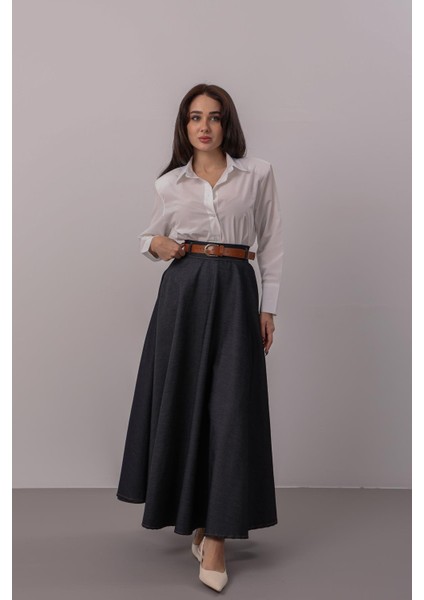 Kadın Indigo Midi Boy Denim Etek