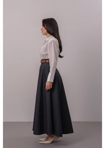 Kadın Indigo Midi Boy Denim Etek