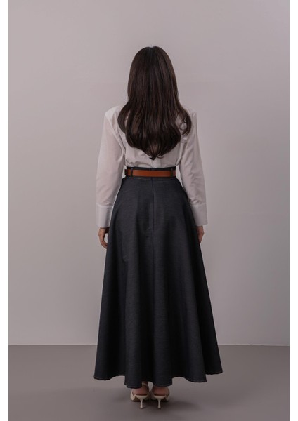 Kadın Indigo Midi Boy Denim Etek