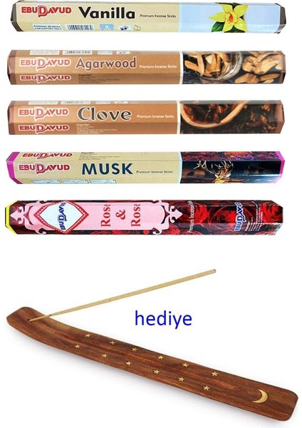 5 Paket 20 Çubuklu Tütsü Vanilla - Musk - Clove - Wood - Redrose - Kayık Hediyeli fiyatları