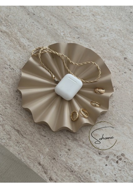 Dekoratif Dalgalı 21 cm Bej Tabak