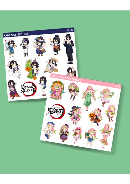 Mitsuri Kanroji-Obanai Iguro-Parlak Kağıt -2li Sticker Set-Demon Slayer Anime