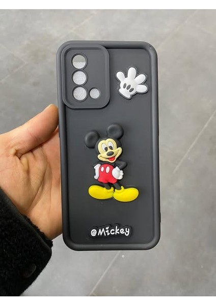 Oppo Reno 5 Lite Siyah Mickey Mouse Figürlü Hamur Telefon Kılıfı