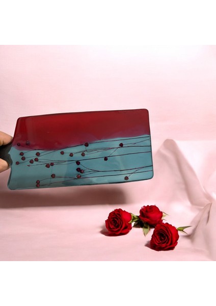 Epoksi Reçine Sunumluk - Kesme Tahtası Görünümlü - Bordo - Ebatları: 14 x 27 cm