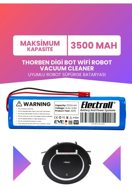 Thorben Digi Bot Wifi Robot Vacuum Cleaner Uyumlu Batarya (Maksimum Kapasite) 3500MAH Robot Süpürge Bataryası Değişimi