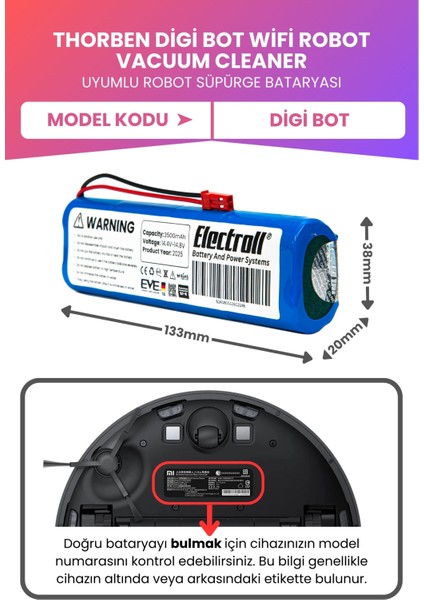 Thorben Digi Bot Wifi Robot Vacuum Cleaner Uyumlu Batarya (Maksimum Kapasite) 3500MAH Robot Süpürge Bataryası Değişimi fiyatları
