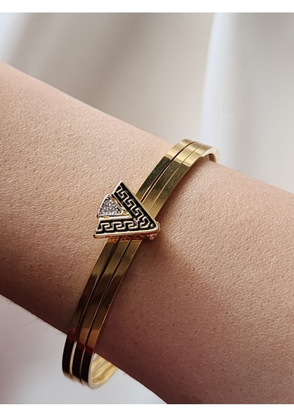 Ajda Bilezik Charm Model Çelik 3lü Bileklik Gold