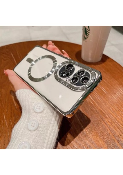 Huawei P50 Pro Kılıf Kamera Lens Korumalı Renkli Magsafe Şeffaf Silikon