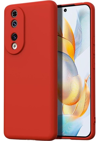 Honor 90 Uyumlu Silikon Kılıf - Kamera Korumalı Esnek Pastel Renk Kapak - Kırmızı
