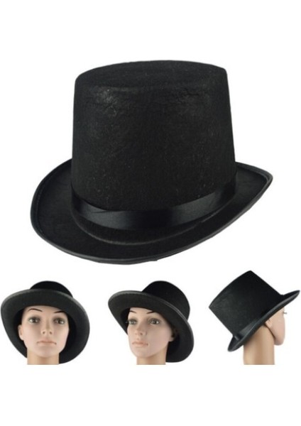 Yetişkin Boy Siyah Renk Keçe Sihirbaz Fötr Şapka