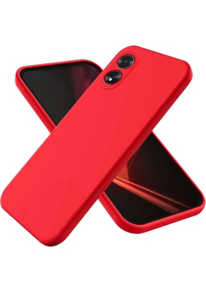 Oppo A38 Uyumlu Silikon Kılıf - Kamera Korumalı Esnek Pastel Renk Kapak - Kırmızı