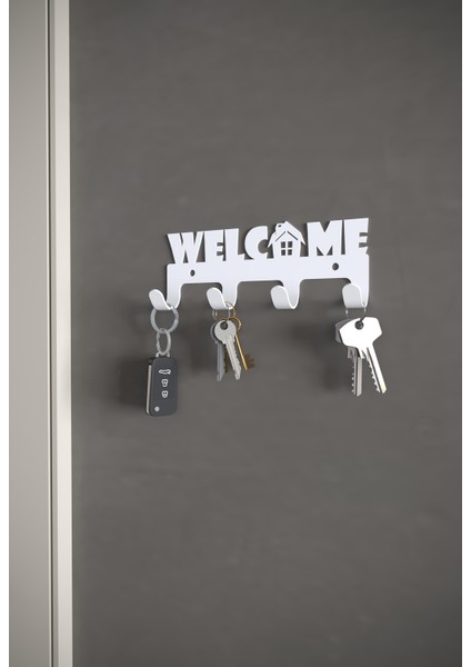 Welcome Hoşgeldiniz Yazılı Metal Anahtar Askısı Metal Anahtarlık Dekoratif Anahtar Askılığı Siyah