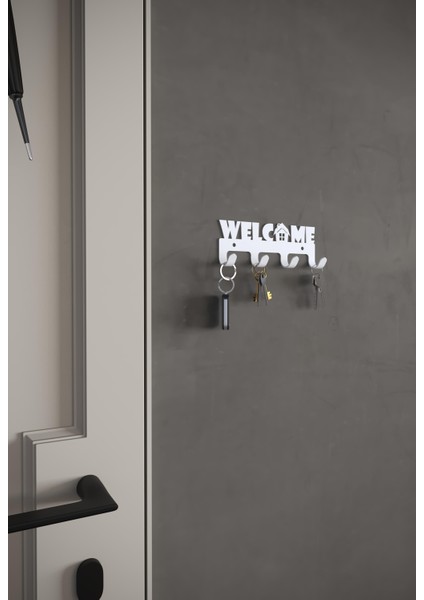 Welcome Hoşgeldiniz Yazılı Metal Anahtar Askısı Metal Anahtarlık Dekoratif Anahtar Askılığı Siyah