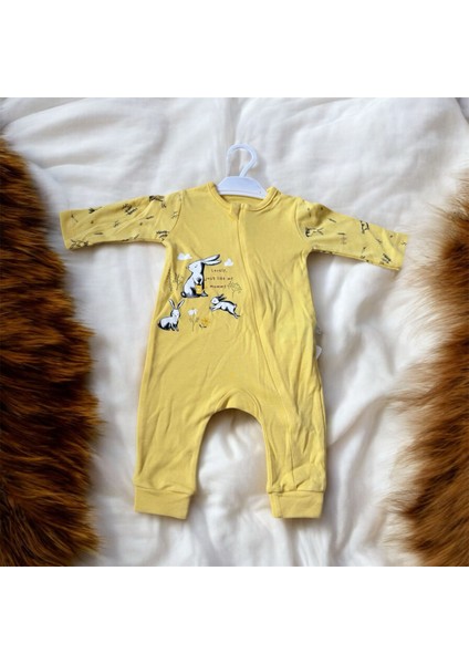 Pamuklu Bebek Tulumu Tavşan Desenli Uzun Kollu Yumuşak Fermuar Korumalı Tulum fiyatları