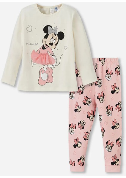 Baby Bej Bisiklet Yaka Minnie Mouse Baskılı Kız Bebek Pijama Takım