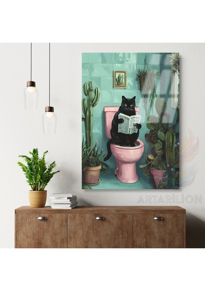 Kırılmaz Cam Tablo Gazete Okuyan Siyah Kedi Kırılmaz Cam Tablo Yeni Ev Hediyesi