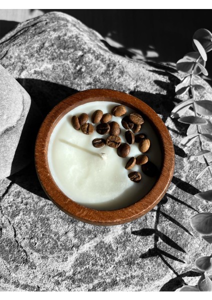 Ahşap Kapta Doğal Soya Wax Kahve Kokulu Mum