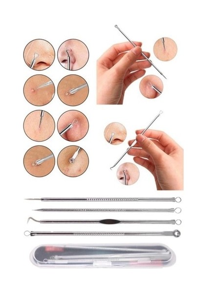 4 Lü Kutulu Paslanmaz Komedon Akne - Siyah Nokta Temizleyici Set