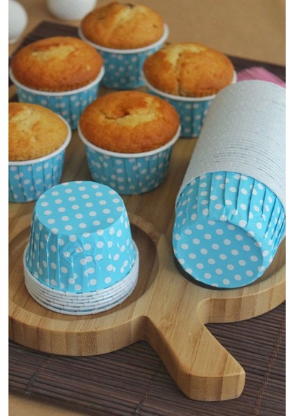 Cup Cake | Sufle Kapsülü | Muffin Kapsülü Mavi Puantiyeli 25 Adet (50X39mm)